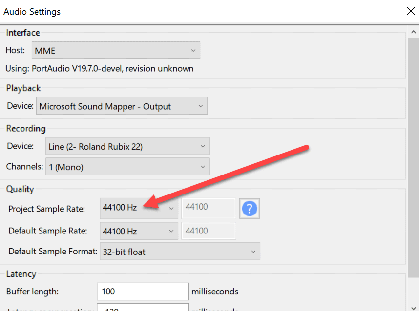 select sample rate for recording