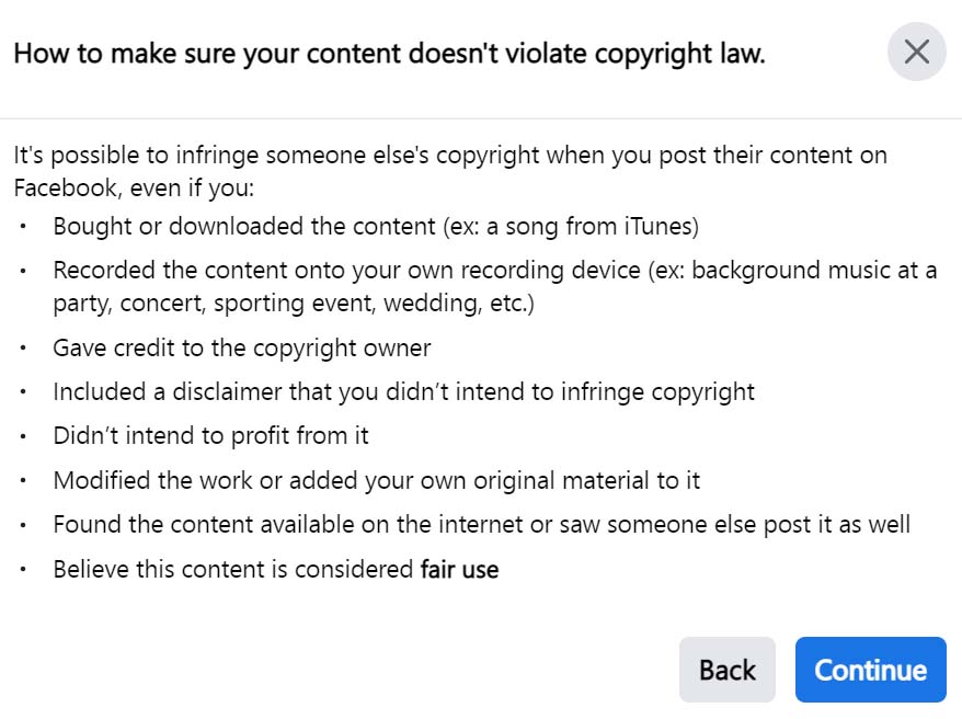 facebook copyright rules