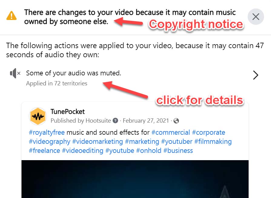 Facebook copyright notice music license needed