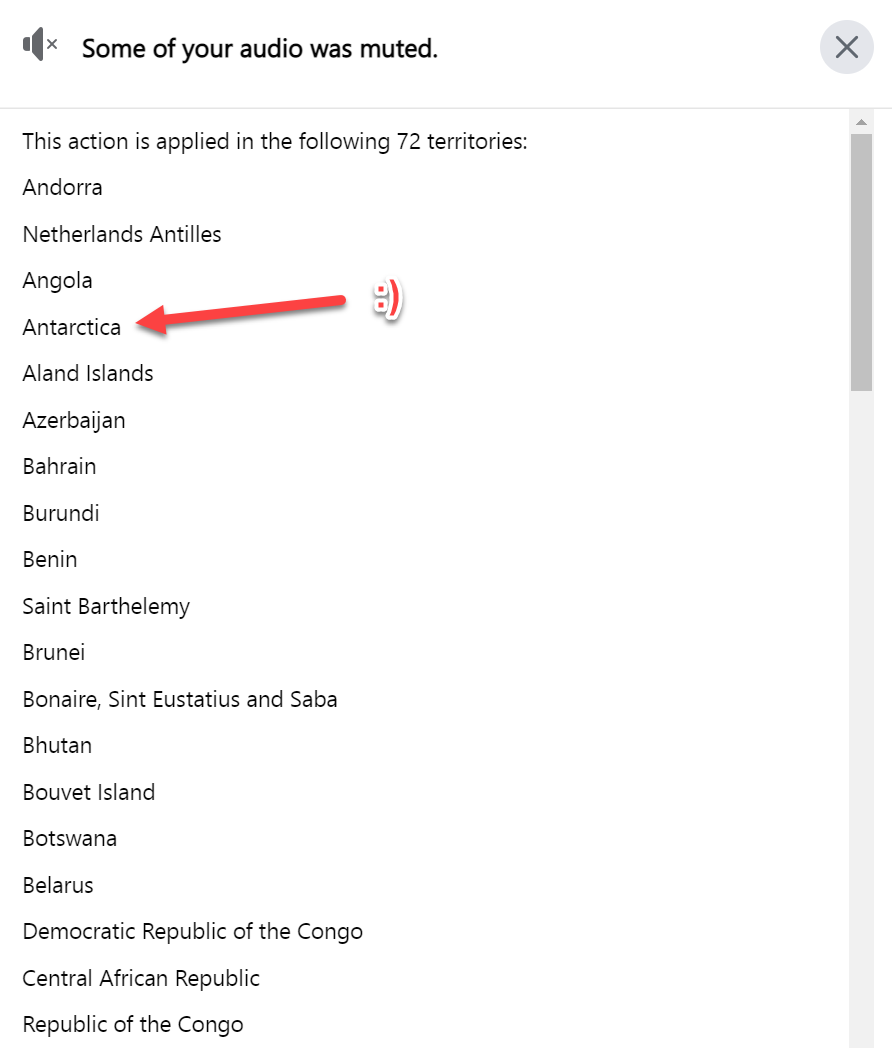 list of countries where Facebook muted video