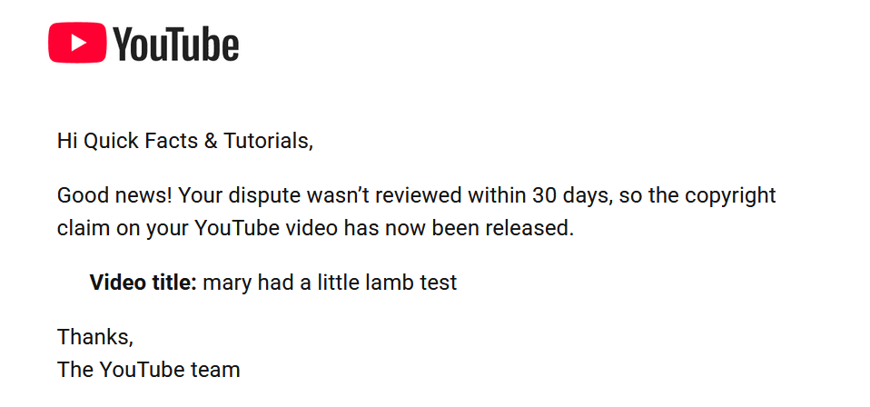 email confirmation of claim release example