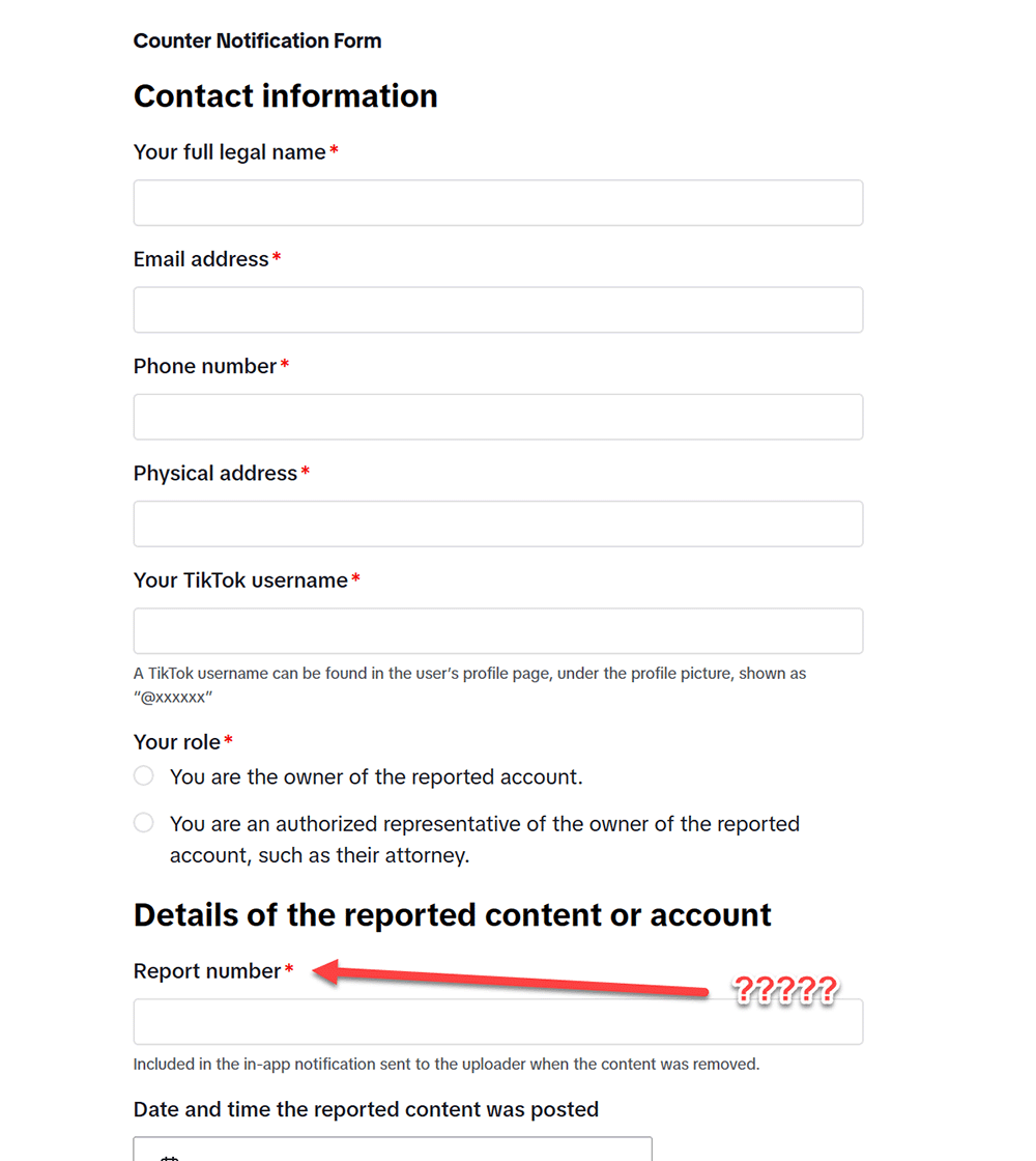 tiktok copyright notification form