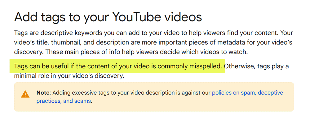 youtube tags policy